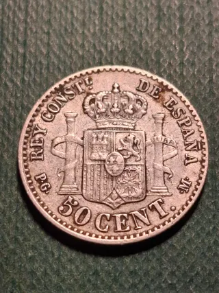 Moneda 50 céntimos Alfonso XIII 1892 Plata