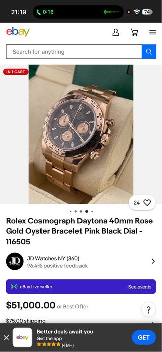 Reloj Rolex Oro Rosa Negro 40 mm 2021