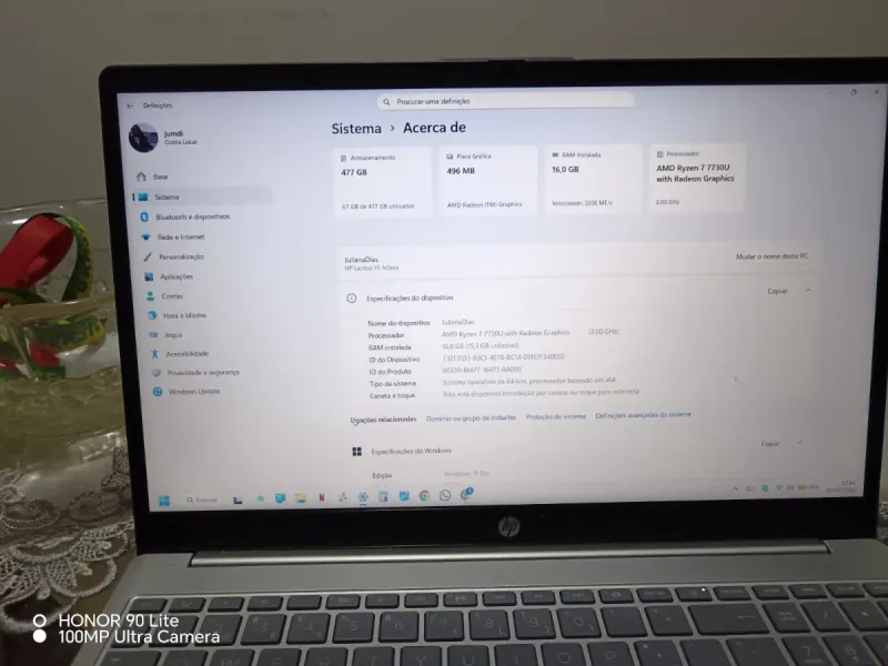 Laptop HP plateado AMD Ryzen 7 16GB RAM afbeelding 4