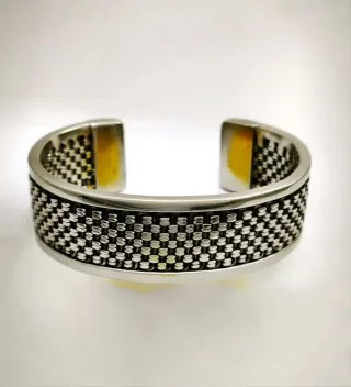 Pulsera artesanal tricolor y acero inoxidable