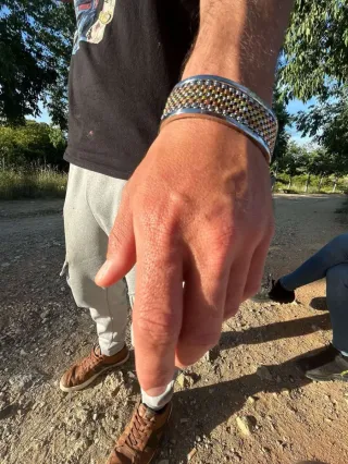 Pulsera artesanal tricolor y acero inoxidable