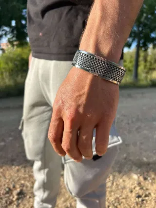 Pulsera artesanal tricolor y acero inoxidable