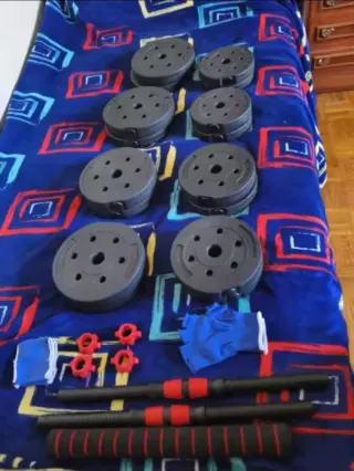 SIN USAR Set Pesas 30kg Ajustables + Barra Larga