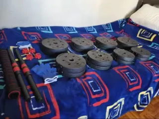 SIN USAR Set Pesas 30kg Ajustables + Barra Larga