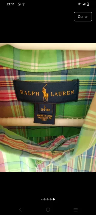 Camisa Ralph Lauren cuadros manga larga