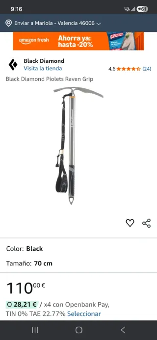 Piolet nuevo semiligero de 70 cmts alpinismo.