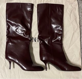 Botas Zara burdeos charol tacón fino