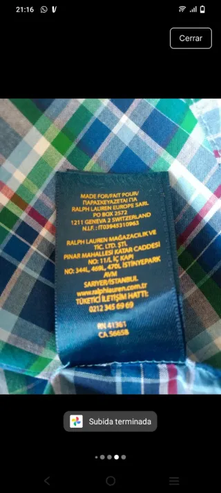 Camisa Ralph Lauren cuadros manga larga