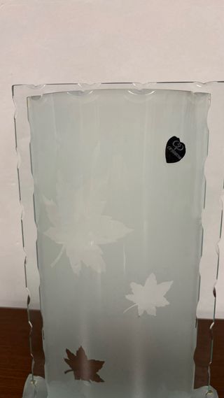 Jarrón de cristal decorativo hojas y vaso.