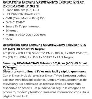Televisor Samsung 40” Negro