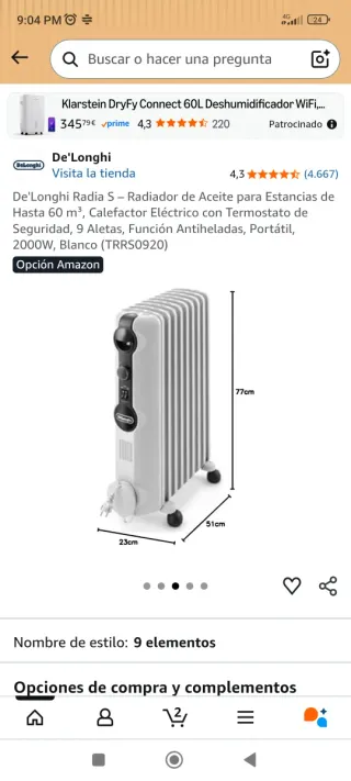Calentador DeLonghi Radiador Eléctrico
