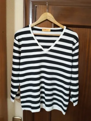 Suéter HIRO LI Rayas Blanco y Negro talla L