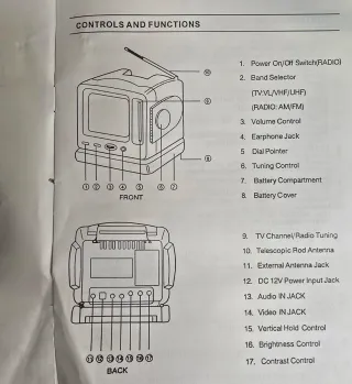 TV Portátil Blanco y Negro Aniko 328 con Radio