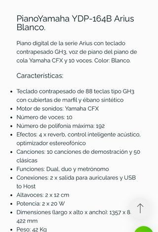 Piano Digital Yamaha Arius YDP-164