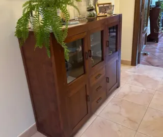 Mueble recibidor/comedor madera y cristal