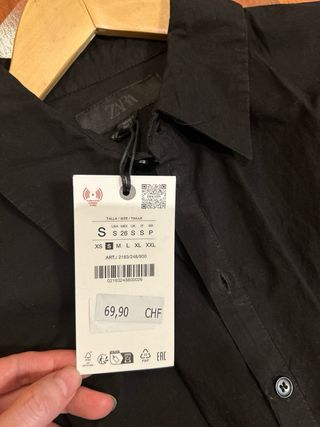 Vestido camisero negro Zara Talla S grande para M