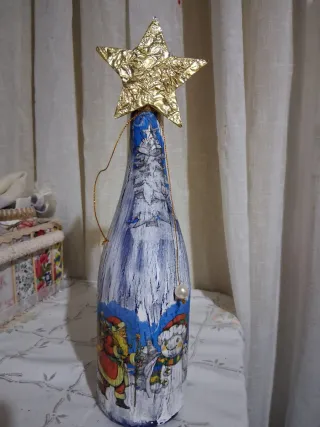 Botella Navideña Decorada a Mano