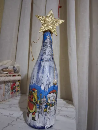 Botella Navideña Decorada a Mano