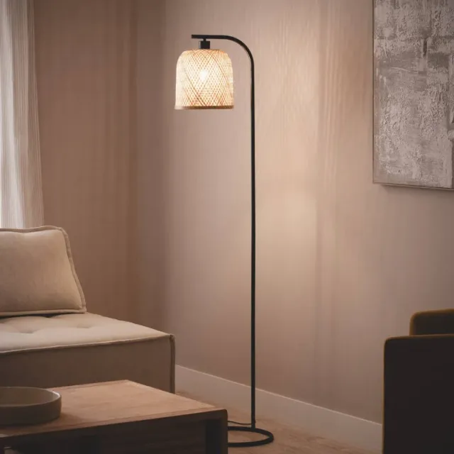 A ESTRENAR Lámpara de pie de bambú y metal