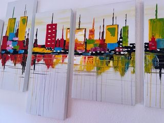 Cuadro Poliptico Abstracto 5 Lienzos