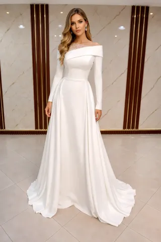 Vestido de novia blanco raso crepé mate