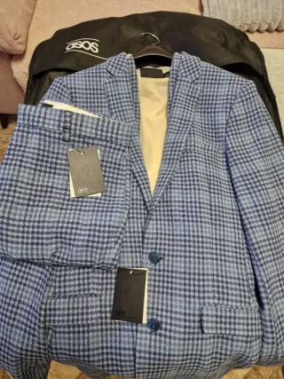 Traje ASOS cuadros azul y beige