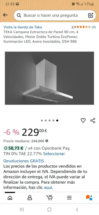 Campana extractora Teka 90 cm Inox