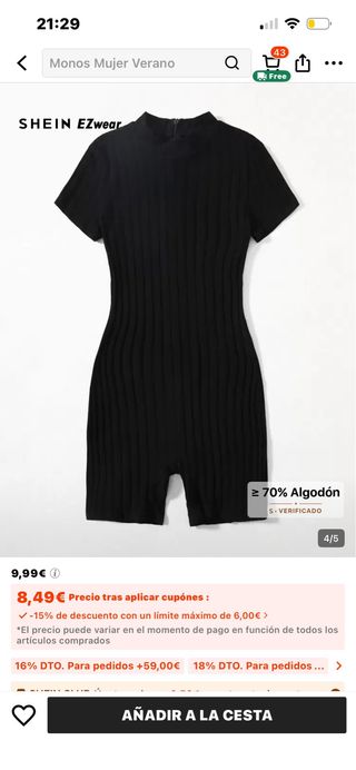 Mono corto SHEIN EZwear negro