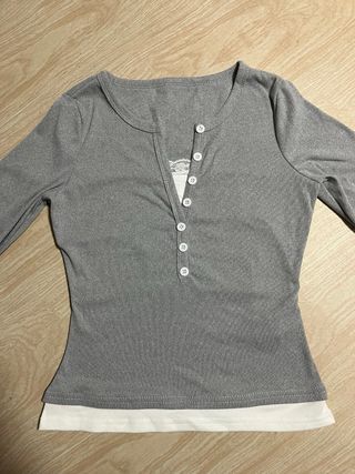Camisetas Henley Encaje Talla XS Gris/Teal