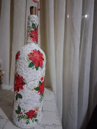 Botella Navideña Decorada con Luces