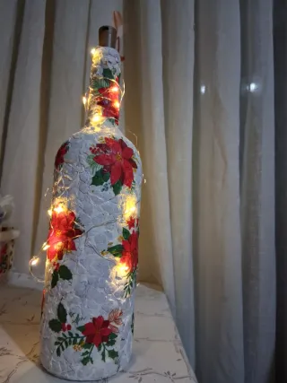 Botella Navideña Decorada con Luces