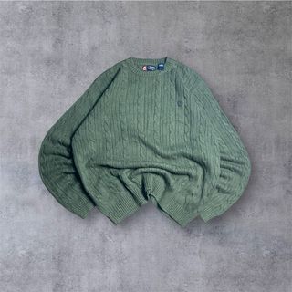 Retro Crewneck Army Green Chaps Jumper Large Size
