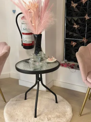 Mesa auxiliar redonda cristal y metal 50x55