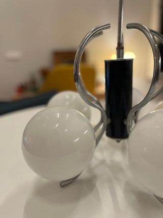 Lámpara Techo Space Age Vintage Cromo Opalina