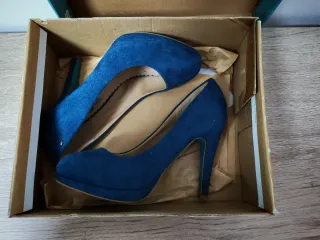 Zapatos Tacón Mustang Ante Azul - Talla 37