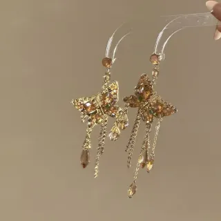 Pendientes vintage mariposa dorados flecos