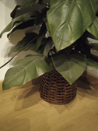 Planta grande artificial alta con maceta mimbre