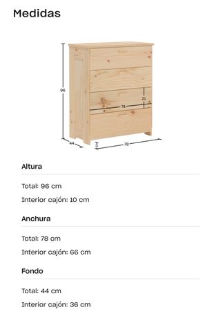 Cómoda cajonera de madera natural