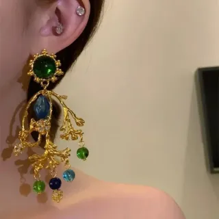 Pendientes Vintage Étnicos Piedra Azul