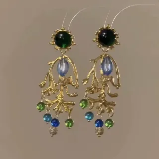 Pendientes Vintage Étnicos Piedra Azul