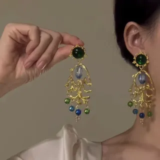 Pendientes Vintage Étnicos Piedra Azul