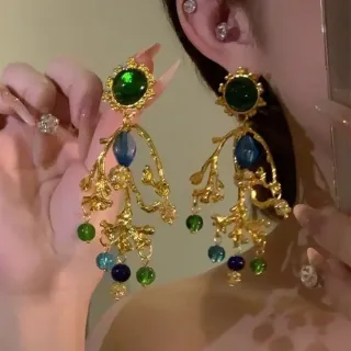 Pendientes Vintage Étnicos Piedra Azul