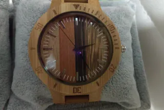 Reloj para hombre de Bambú Natural Correa de Piel