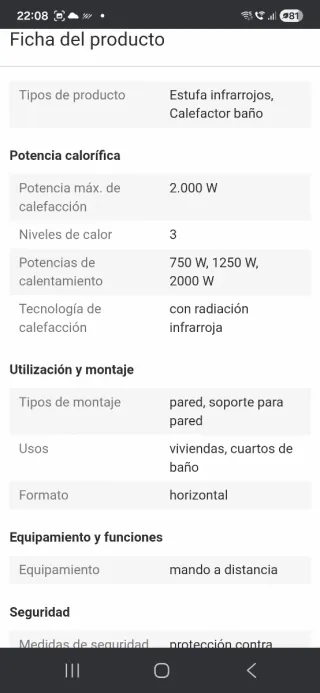 Calefactor de infrarojos 2.000 W Trotec