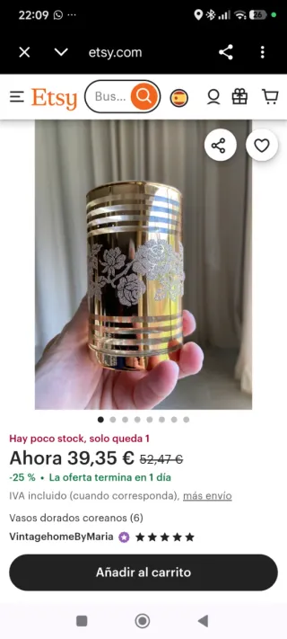 Elegantes 6 vasos de té dorados