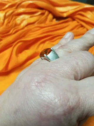 Anillo Plata Piedra Naranja Antiguo