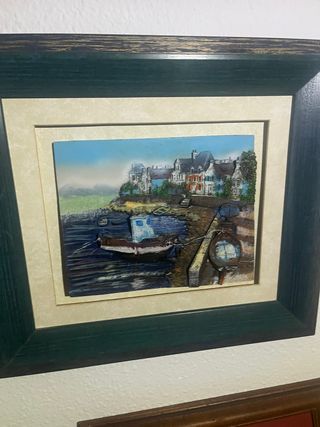 Cuadro decorativo puerto y casas