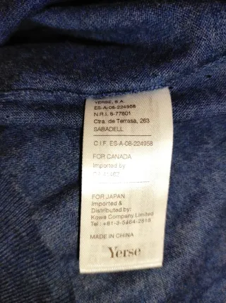 Jersey Yerse azul manga larga 100% algodón