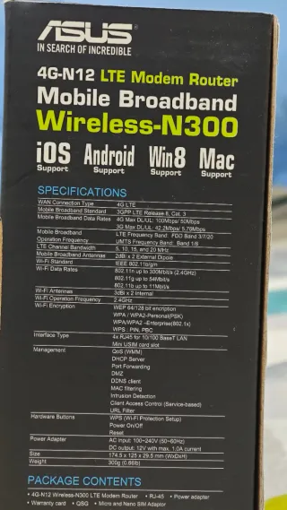 Router Modem LTE ASUS 4G-N12 Wireless-N300 3G e 4G