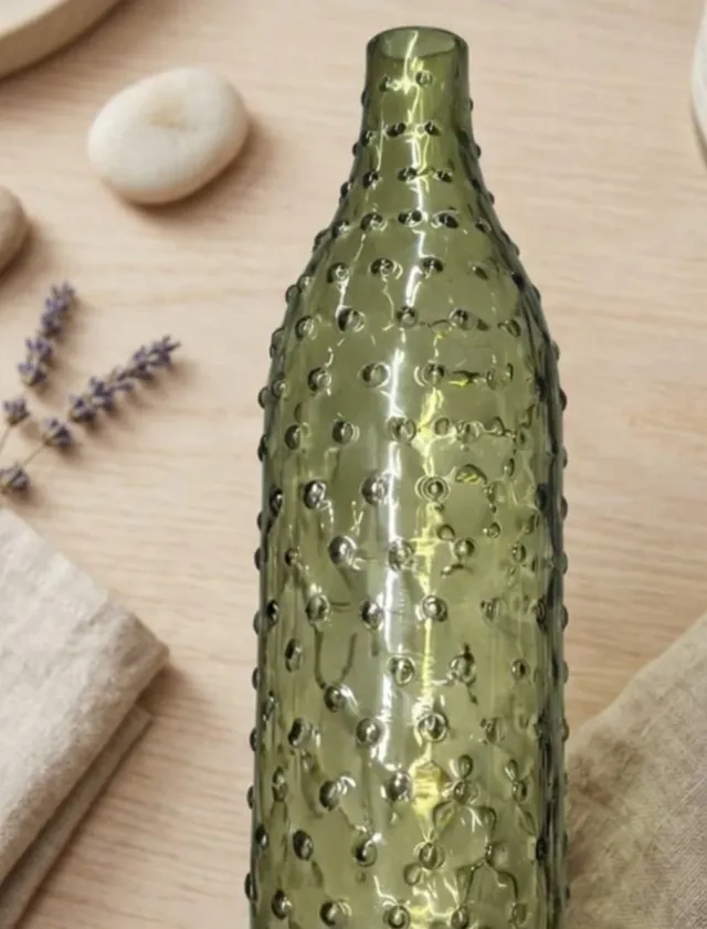 Jarrón cristal verde relieve 27x8 NUEVO